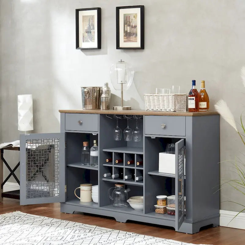 Buffet avec 2 tiroirs et armoires à portes en verre élégantes