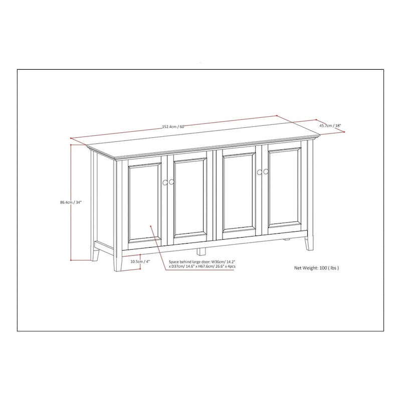 Credenza marrone noce a 4 ante con ante a battente, larghezza 168 cm