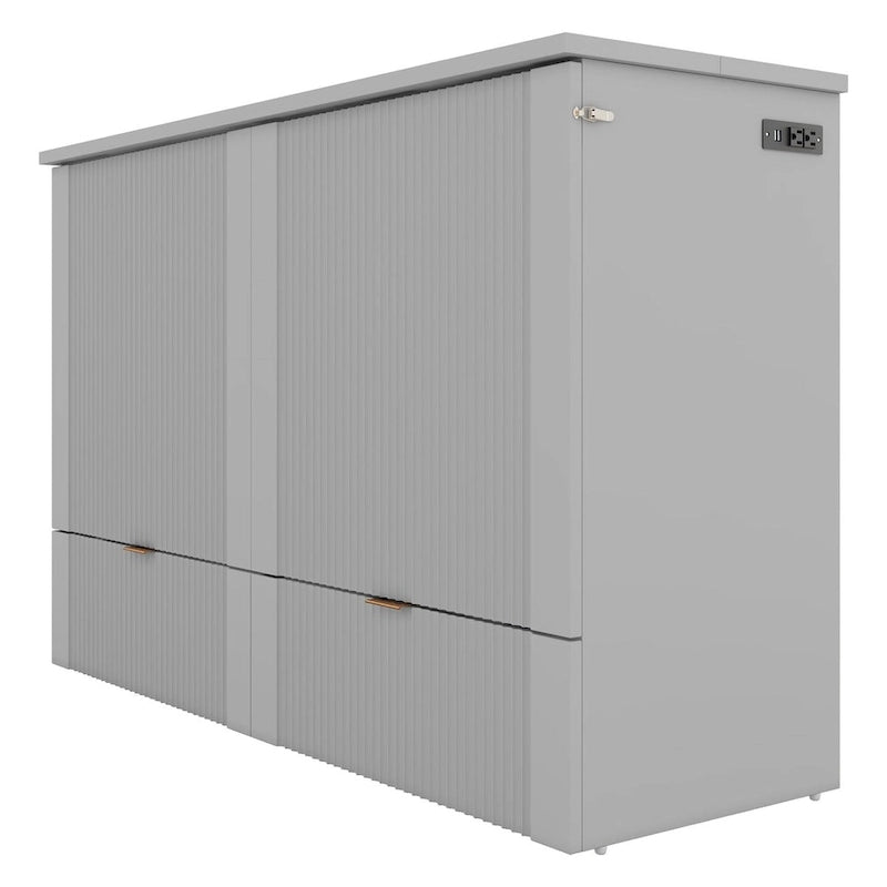 Murphy-wandbed voor een tweepersoonsbed met lade, stopcontacten en USB-poorten