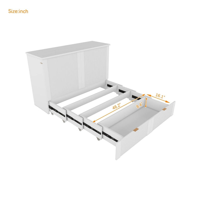 Murphy-wandbed voor een tweepersoonsbed met lade, stopcontacten en USB-poorten
