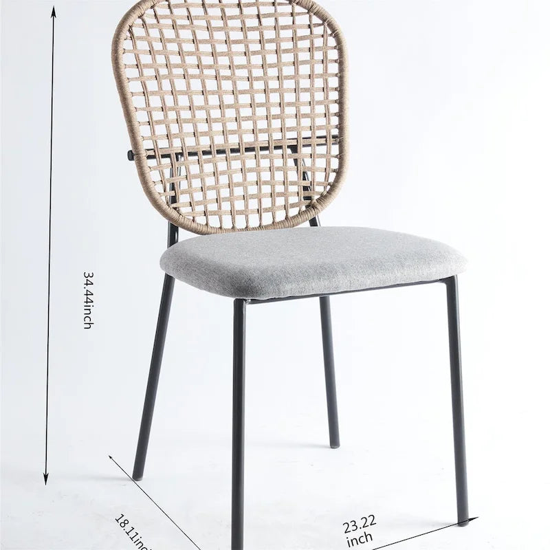 Sedia da pranzo con schienale in rattan grigio, set da 4