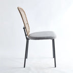 Sedia da pranzo con schienale in rattan grigio, set da 4