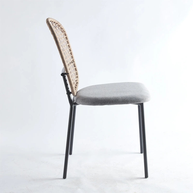 Sedia da pranzo con schienale in rattan grigio, set da 4