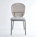 Sedia da pranzo con schienale in rattan grigio, set da 4