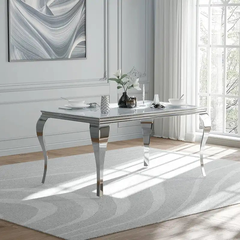 Tavolo da pranzo in vetro moderno di metà secolo con gambe metalliche a cabriola
