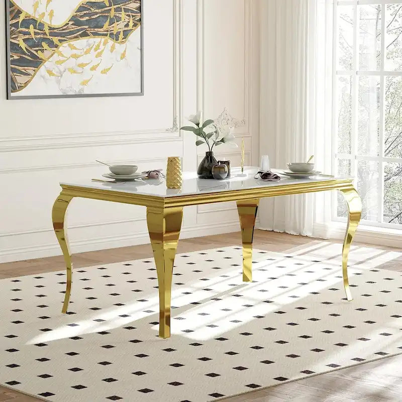 Tavolo da pranzo in vetro moderno di metà secolo con gambe metalliche a cabriola
