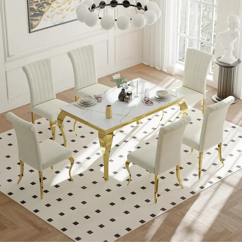 Tavolo da pranzo in vetro moderno di metà secolo con gambe metalliche a cabriola