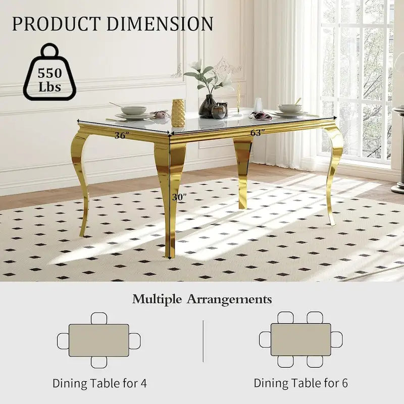 Tavolo da pranzo in vetro moderno di metà secolo con gambe metalliche a cabriola