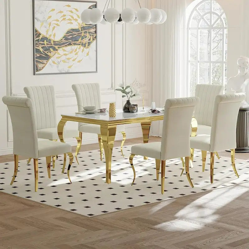Table à manger moderne en verre de style mi-siècle avec pieds cabriole en métal