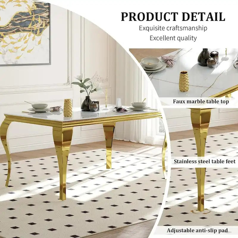 Table à manger moderne en verre de style mi-siècle avec pieds cabriole en métal