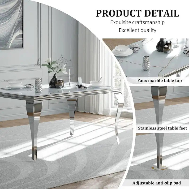 Table à manger moderne en verre de style mi-siècle avec pieds cabriole en métal
