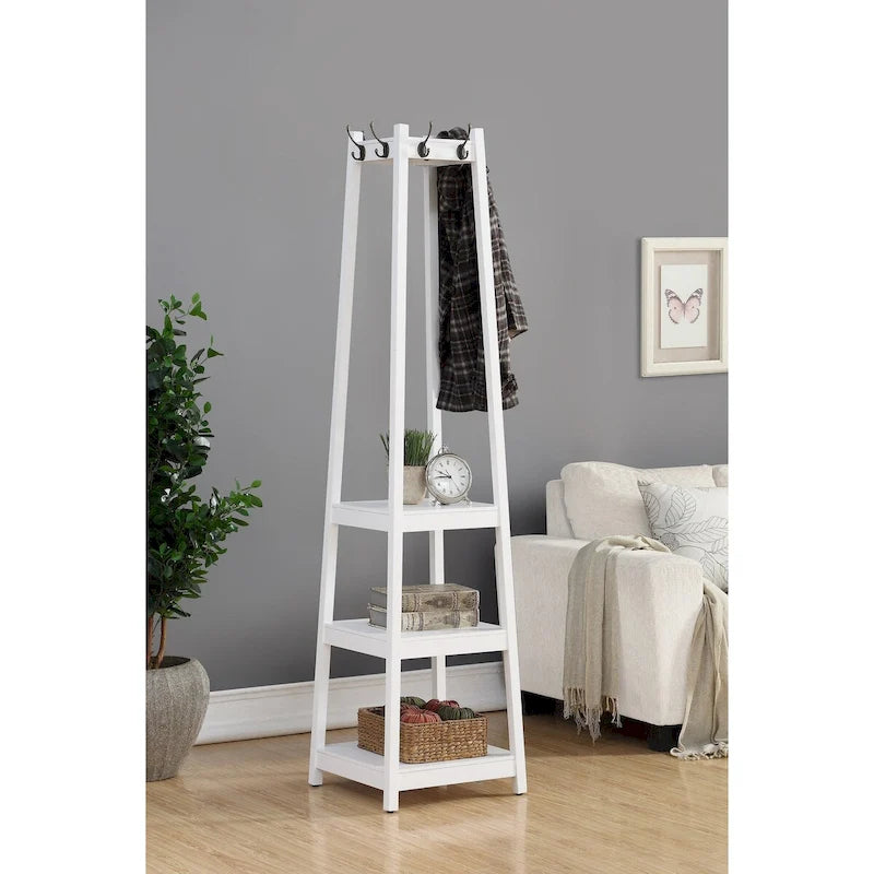 Appendiabiti singolo in legno bianco/nero/espresso con ripiani a 3 livelli