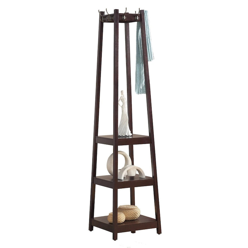 Appendiabiti singolo in legno bianco/nero/espresso con ripiani a 3 livelli