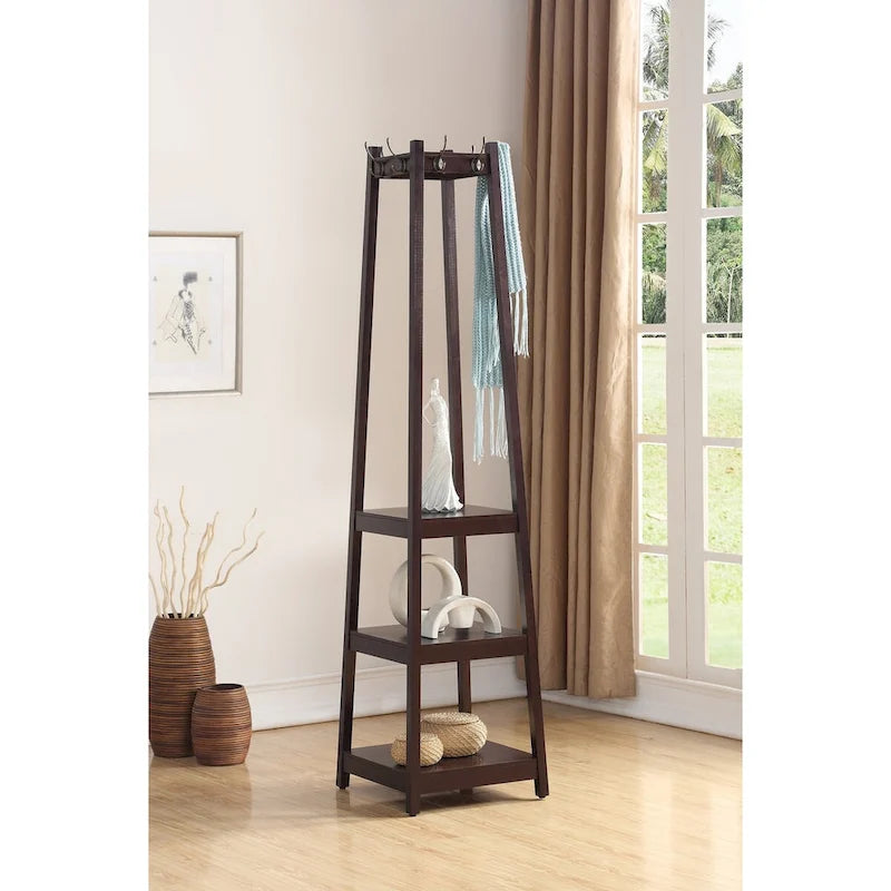 Appendiabiti singolo in legno bianco/nero/espresso con ripiani a 3 livelli