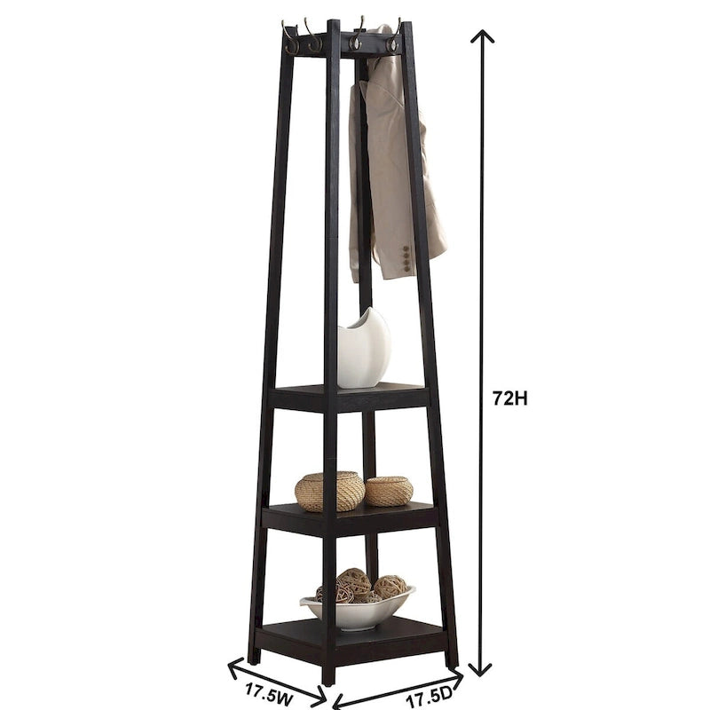 Appendiabiti singolo in legno bianco/nero/espresso con ripiani a 3 livelli