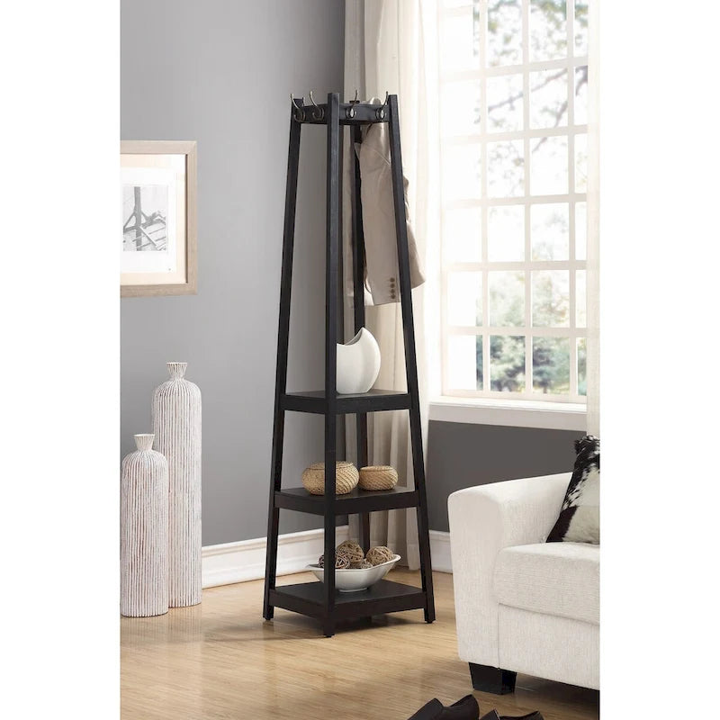 Appendiabiti singolo in legno bianco/nero/espresso con ripiani a 3 livelli
