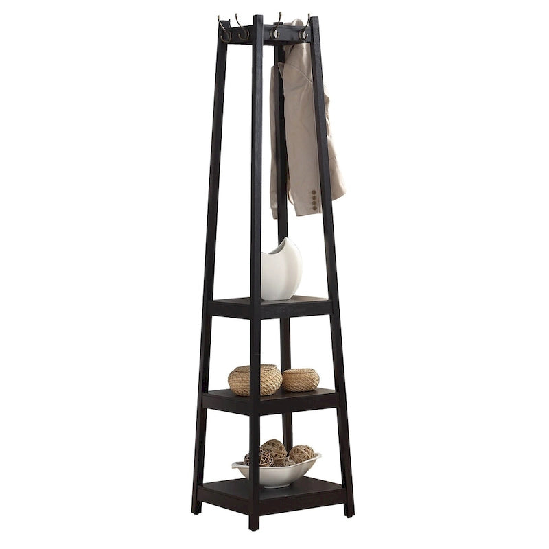 Appendiabiti singolo in legno bianco/nero/espresso con ripiani a 3 livelli