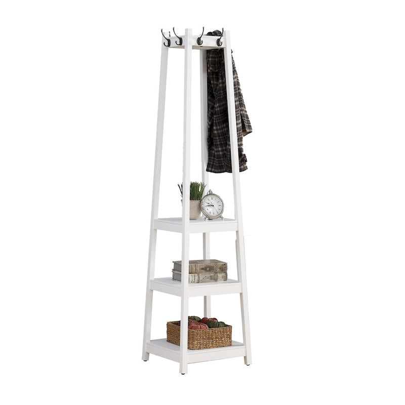 Appendiabiti singolo in legno bianco/nero/espresso con ripiani a 3 livelli