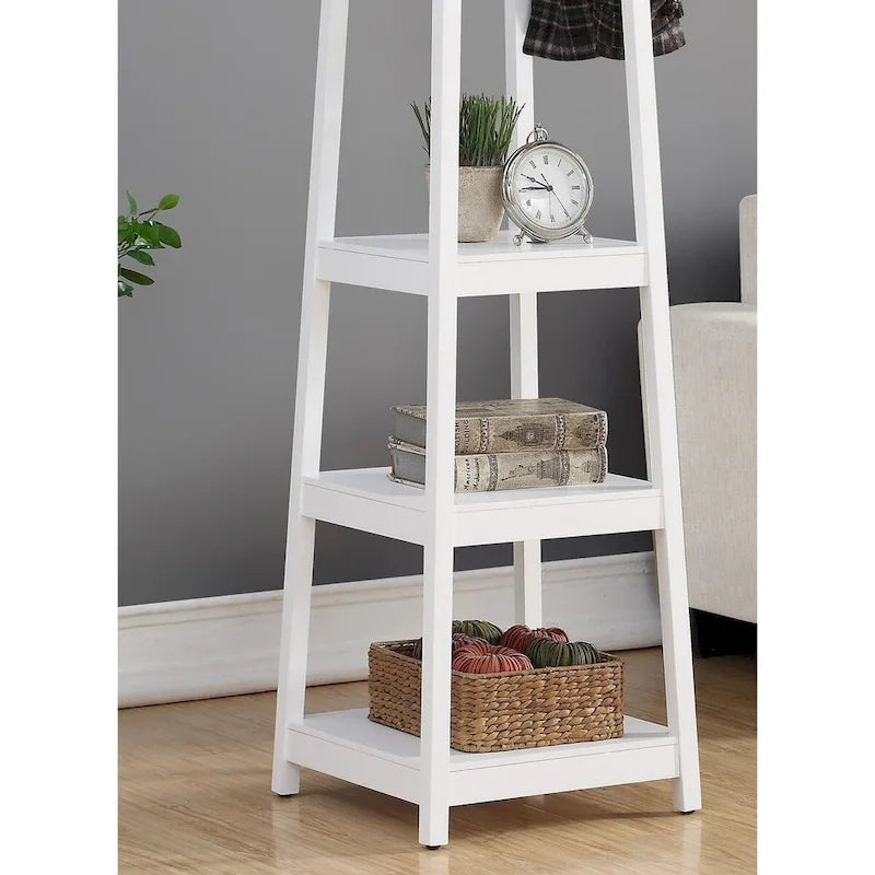 Appendiabiti singolo in legno bianco/nero/espresso con ripiani a 3 livelli