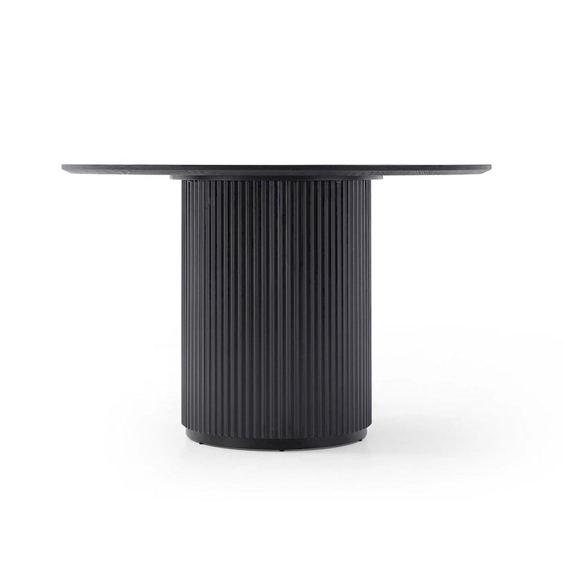Table à manger ronde noire, table de salle à manger à piétement en MDF fabriquée artisanalement
