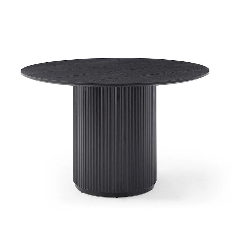 Table à manger ronde noire, table de salle à manger à piétement en MDF fabriquée artisanalement