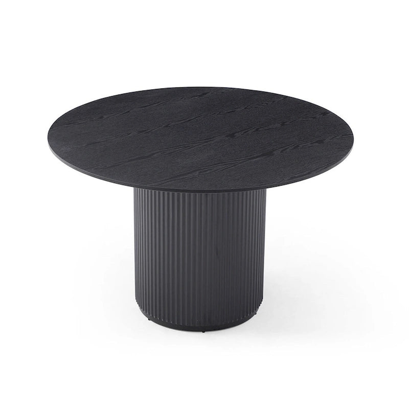 Tavolo da pranzo rotondo nero, tavolo da pranzo con piedistallo artigianale in MDF