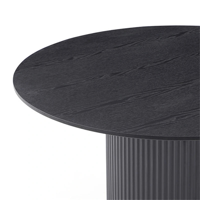 Table à manger ronde noire, table de salle à manger à piétement en MDF fabriquée artisanalement