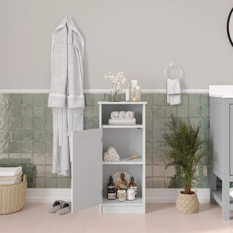 Mobiletto da terra a un'anta bianco/grigio con ripiano regolabile