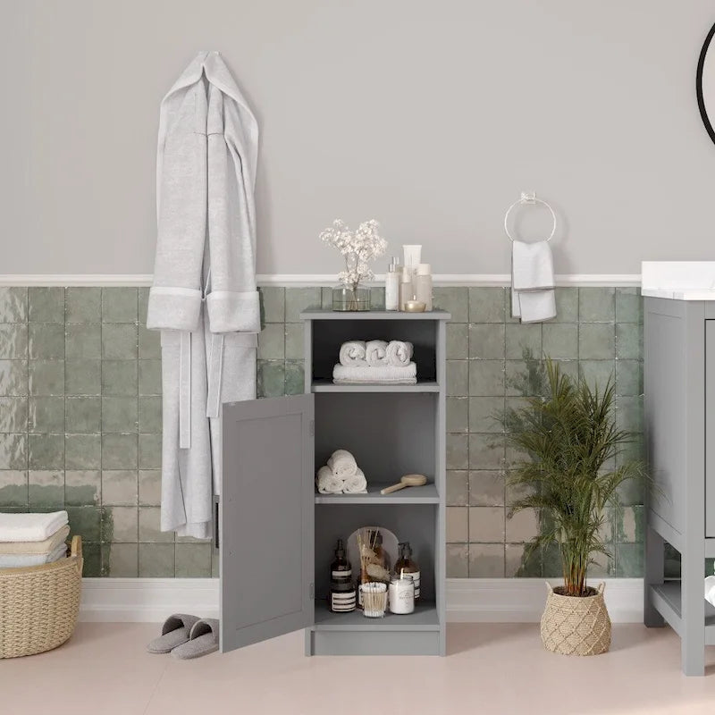 Mobiletto da terra a un'anta bianco/grigio con ripiano regolabile