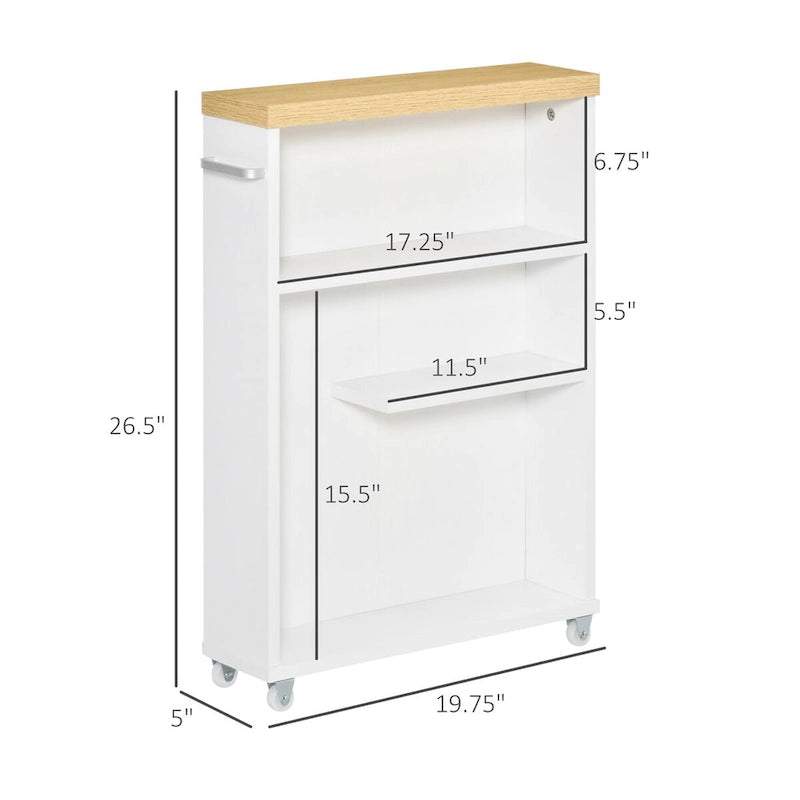 Mobiletto contenitore stretto da bagno a 3 ripiani, colore: bianco