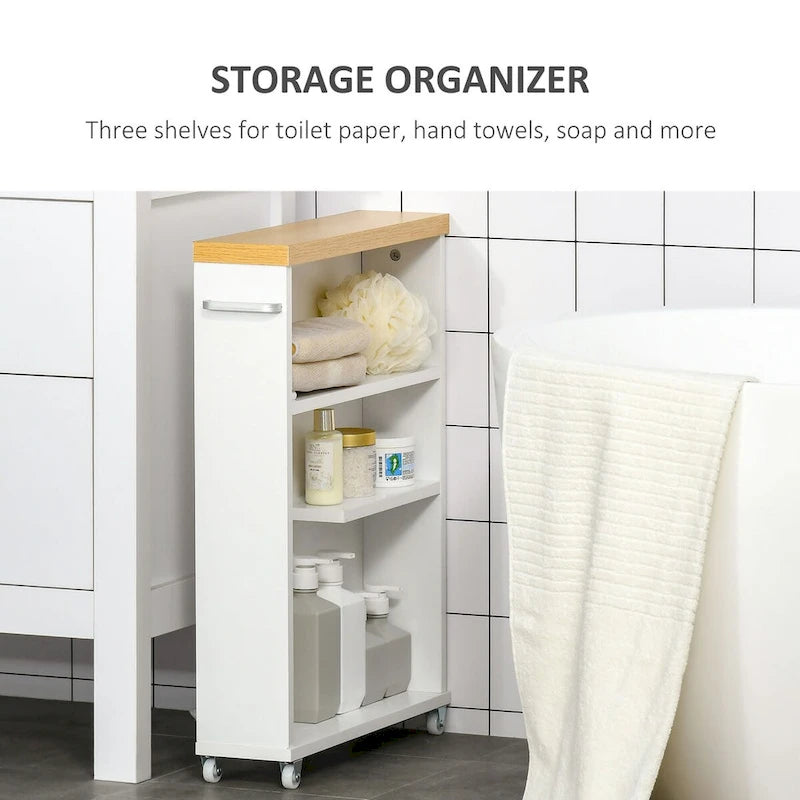 Mobiletto contenitore stretto da bagno a 3 ripiani, colore: bianco