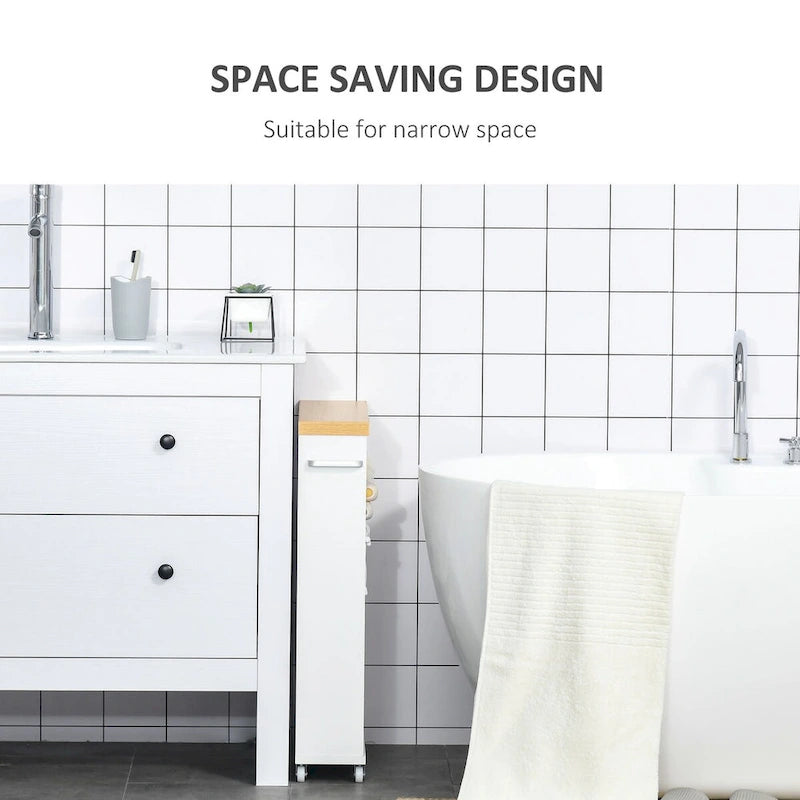 Mobiletto contenitore stretto da bagno a 3 ripiani, colore: bianco