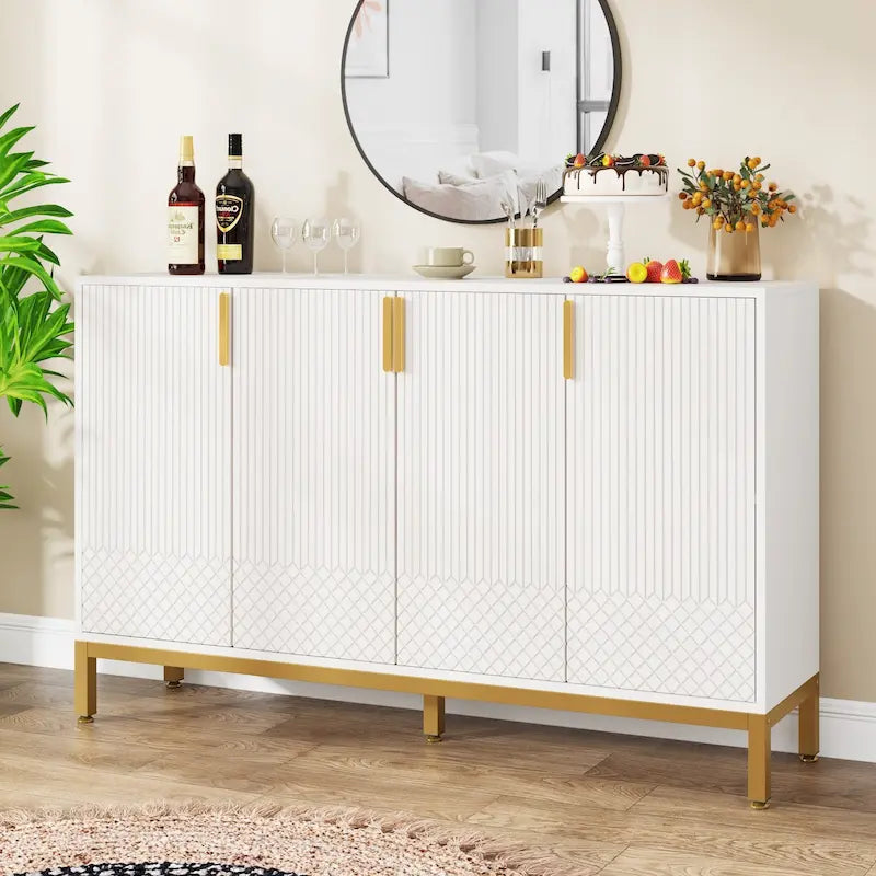 Mobile Credenza Bianca a 4 Ante, Montaggio da 1 Persona