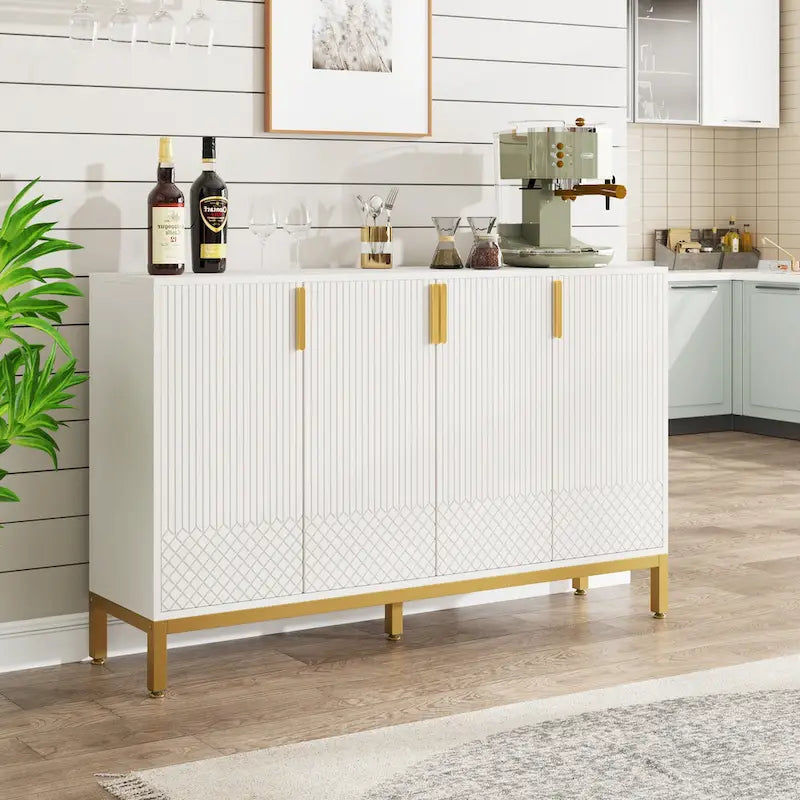 Mobile Credenza Bianca a 4 Ante, Montaggio da 1 Persona