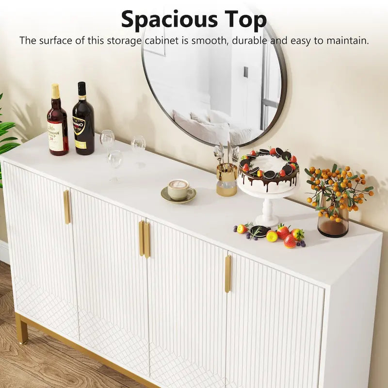Mobile Credenza Bianca a 4 Ante, Montaggio da 1 Persona