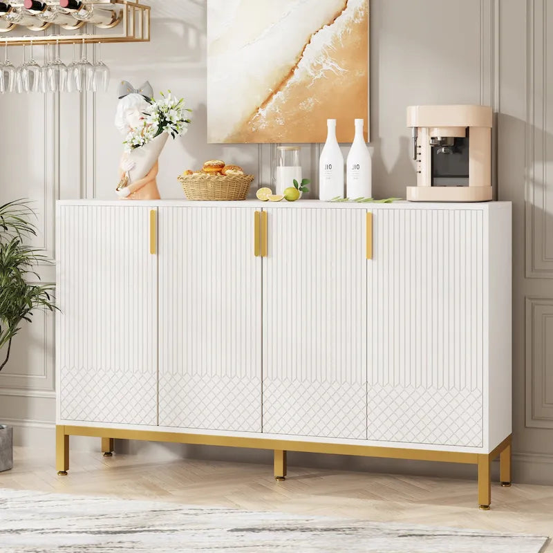 Mobile Credenza Bianca a 4 Ante, Montaggio da 1 Persona