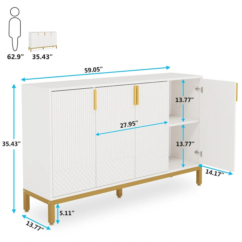 Mobile Credenza Bianca a 4 Ante, Montaggio da 1 Persona
