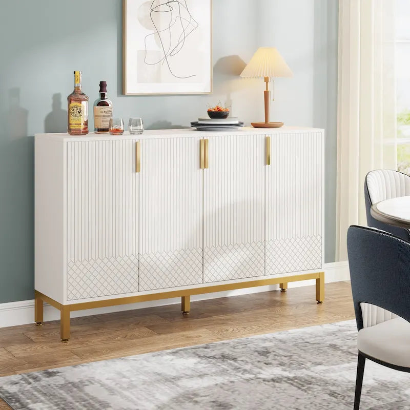Mobile Credenza Bianca a 4 Ante, Montaggio da 1 Persona