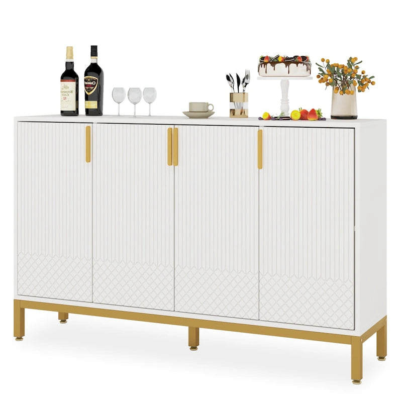 Mobile Credenza Bianca a 4 Ante, Montaggio da 1 Persona