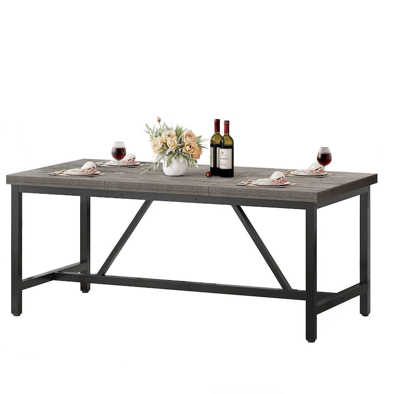 Tavolo da pranzo rustico-industriale grigio/marrone, 6–8 posti