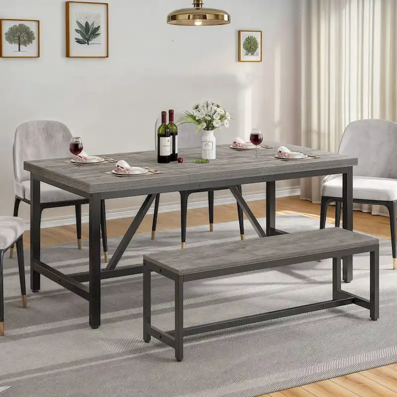 Tavolo da pranzo rustico-industriale grigio/marrone, 6–8 posti