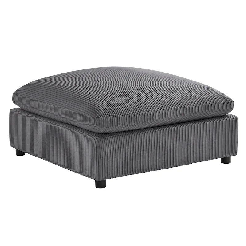 Pouf quadrato beige/antracite, velluto a coste o tessuto, seduta singola