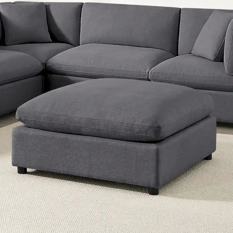 Pouf quadrato beige/antracite, velluto a coste o tessuto, seduta singola