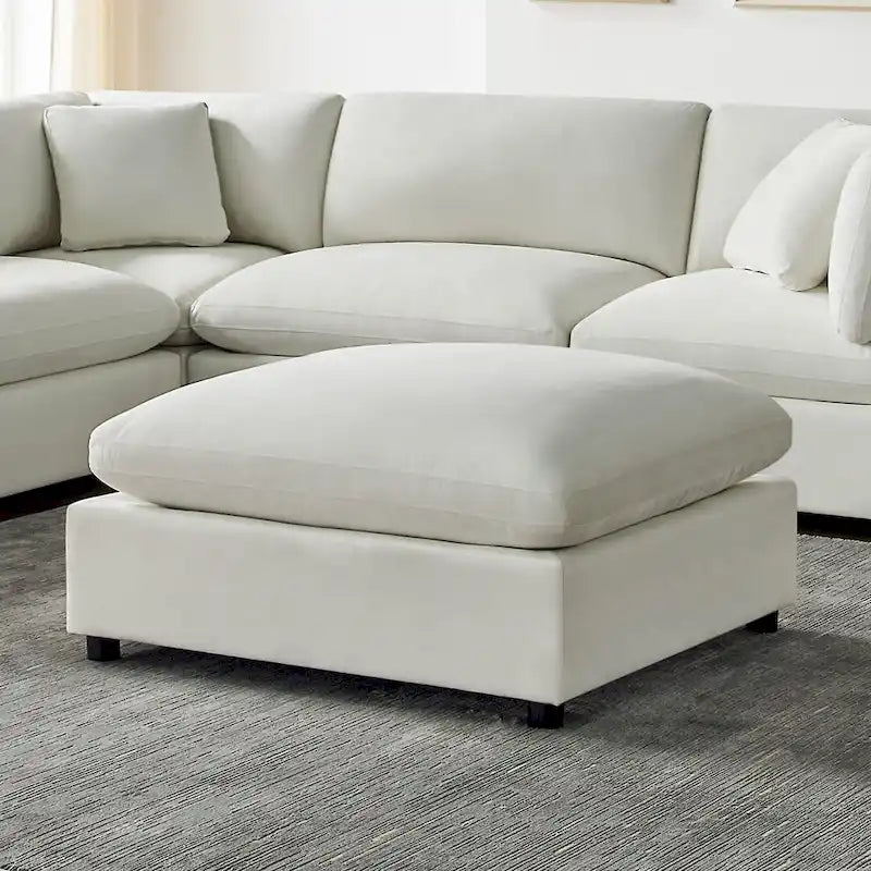 Pouf quadrato beige/antracite, velluto a coste o tessuto, seduta singola