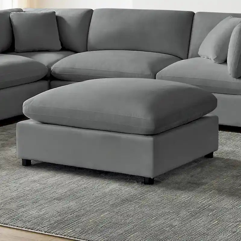 Pouf quadrato beige/antracite, velluto a coste o tessuto, seduta singola