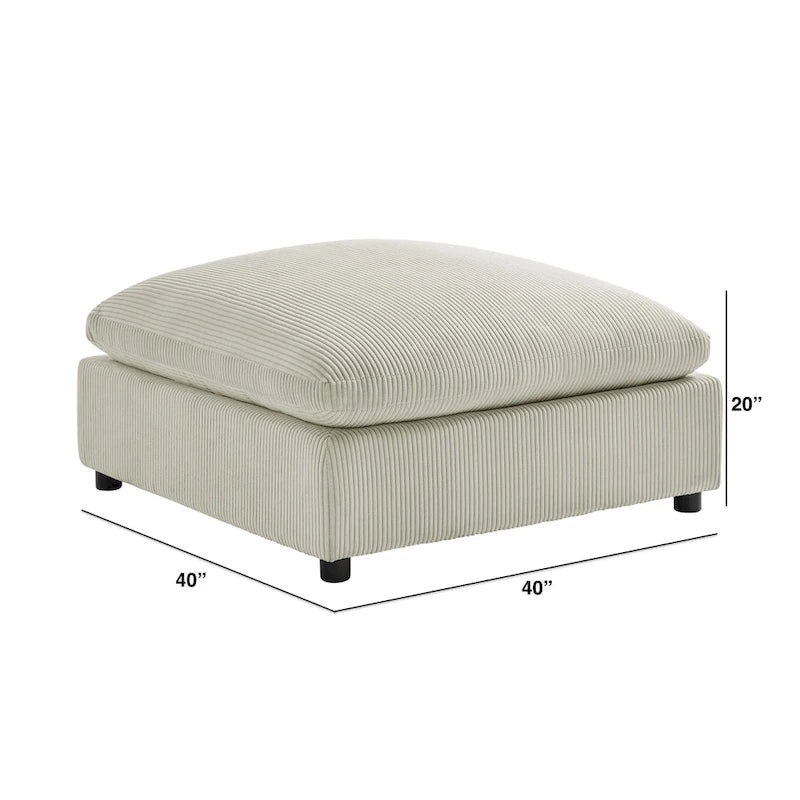 Pouf quadrato beige/antracite, velluto a coste o tessuto, seduta singola