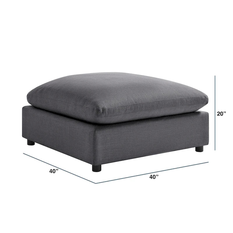 Pouf quadrato beige/antracite, velluto a coste o tessuto, seduta singola