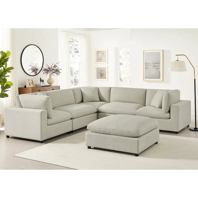 Pouf quadrato beige/antracite, velluto a coste o tessuto, seduta singola