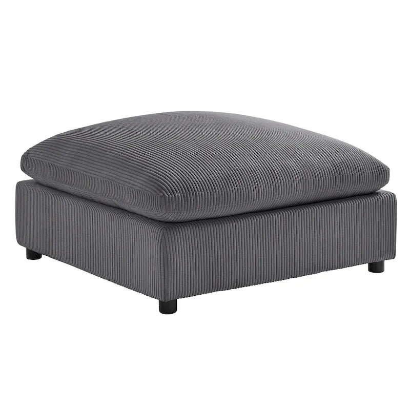 Pouf quadrato beige/antracite, velluto a coste o tessuto, seduta singola