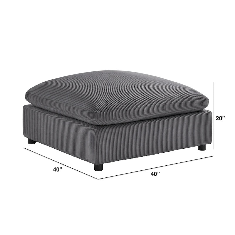 Pouf quadrato beige/antracite, velluto a coste o tessuto, seduta singola